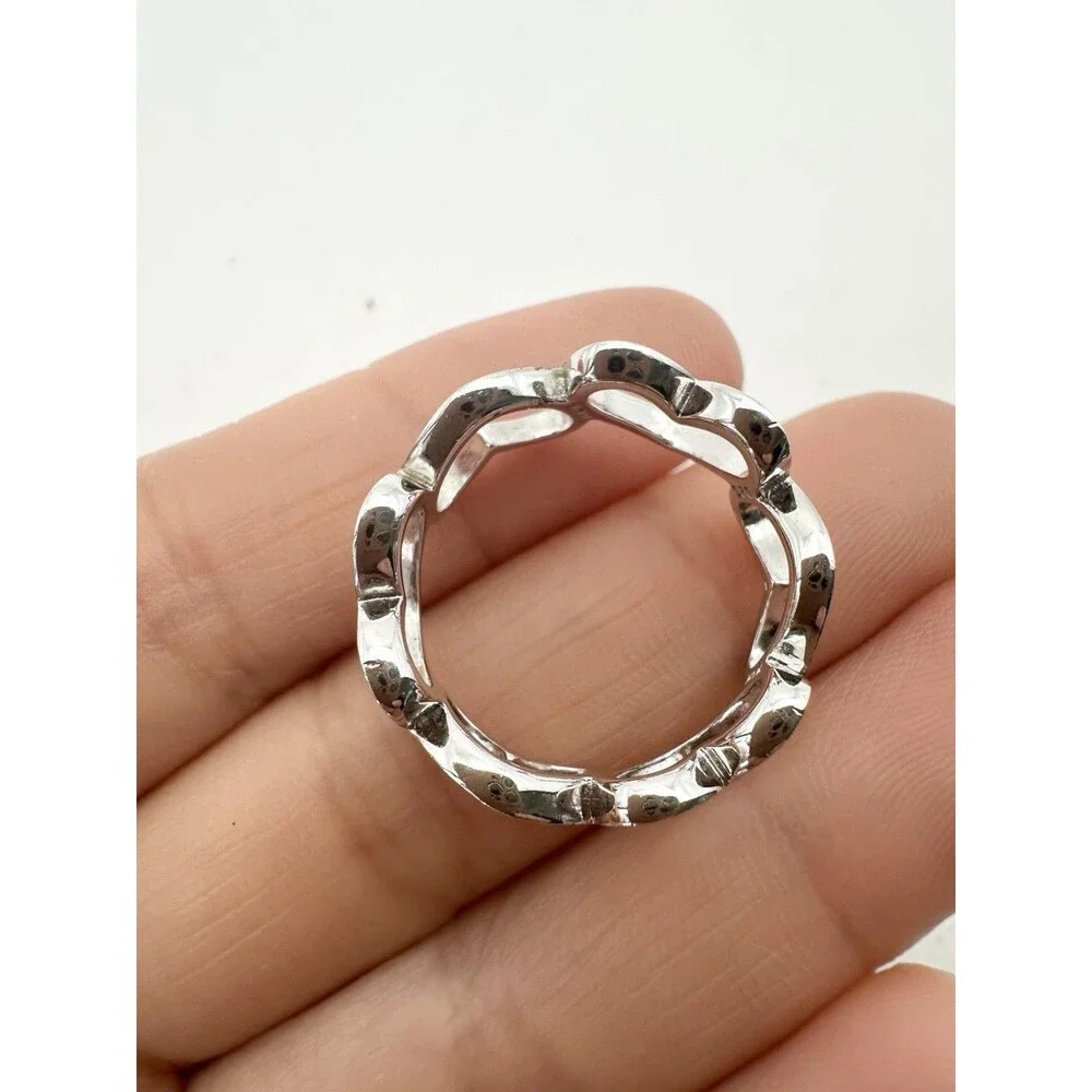 925 Sterling Silver Open Heart Link Ring Size 7